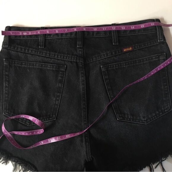 Vintage Rustler Washed Black Denim Cutoff Shorts Size L/34" Waist EUC - Picture 4 of 10